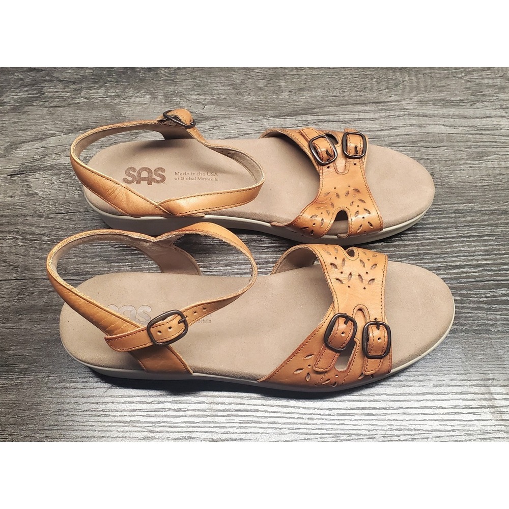 SAS Duo Hazel Leather Sandals Womens Size 9.5 N Brown Tri Pad Comfort USA NEW